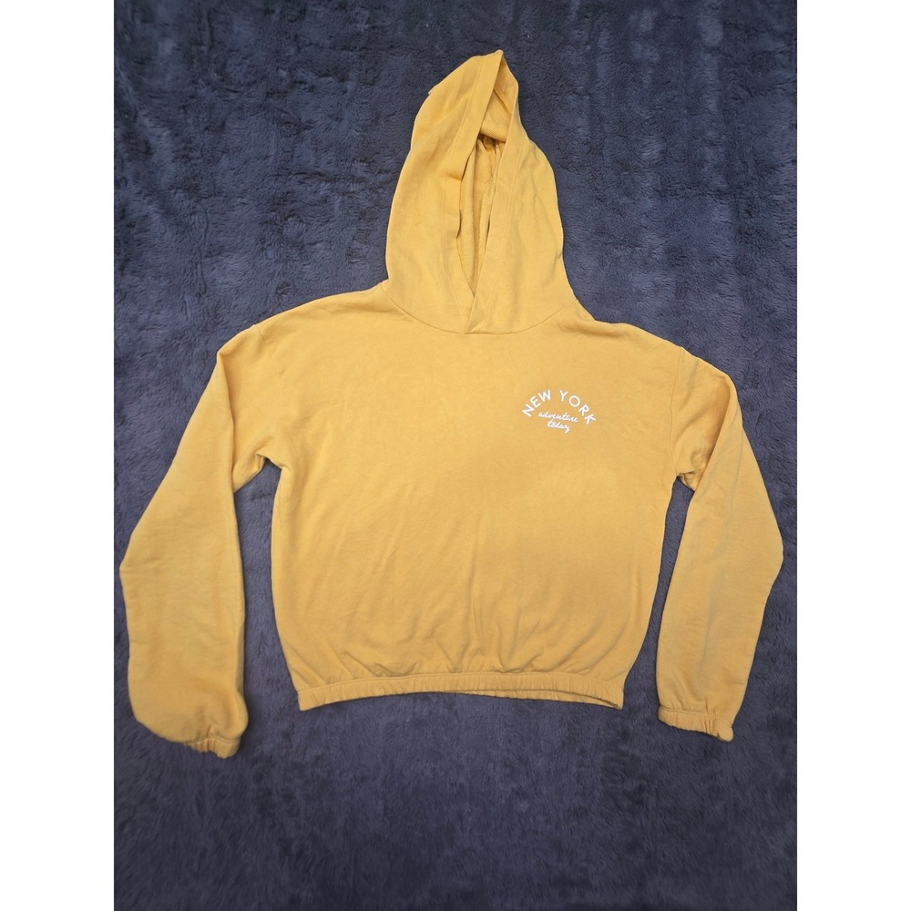 H&M Yellow New York Brooklyn 1998 Graphic Cropped Hoodie Sweatshirt US 16/18
